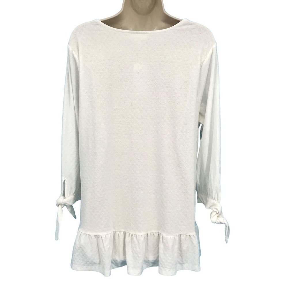 NWT Style & Co Womens Cream 3/4 Tie Sleeve Ruffle Scoop Neck Blouse Size OX - Picture 2 of 7